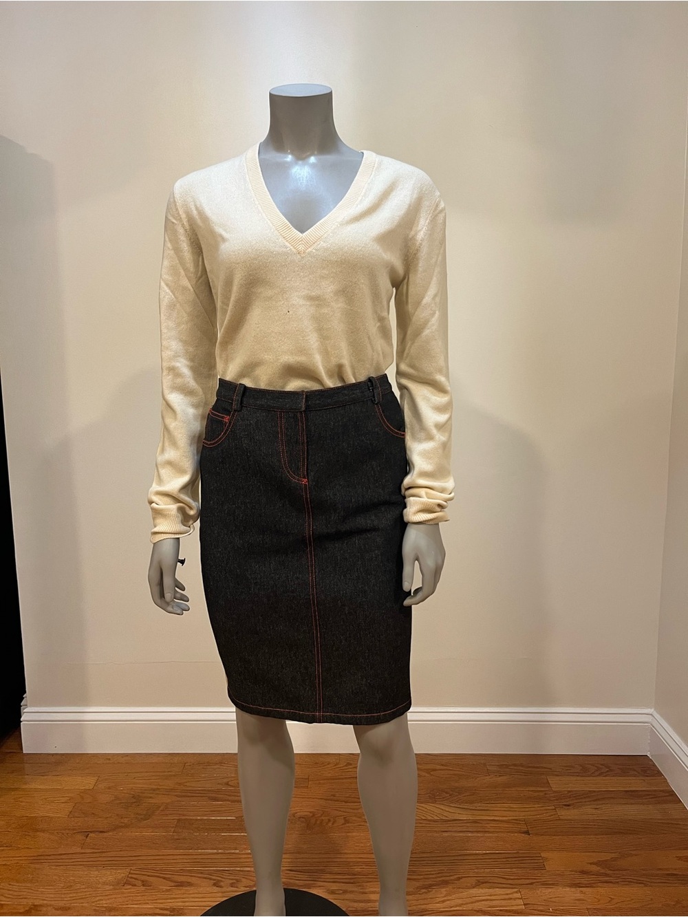 Dolce & Gabbana Runway Denim & Satin Form Fitting Pencil Skirt